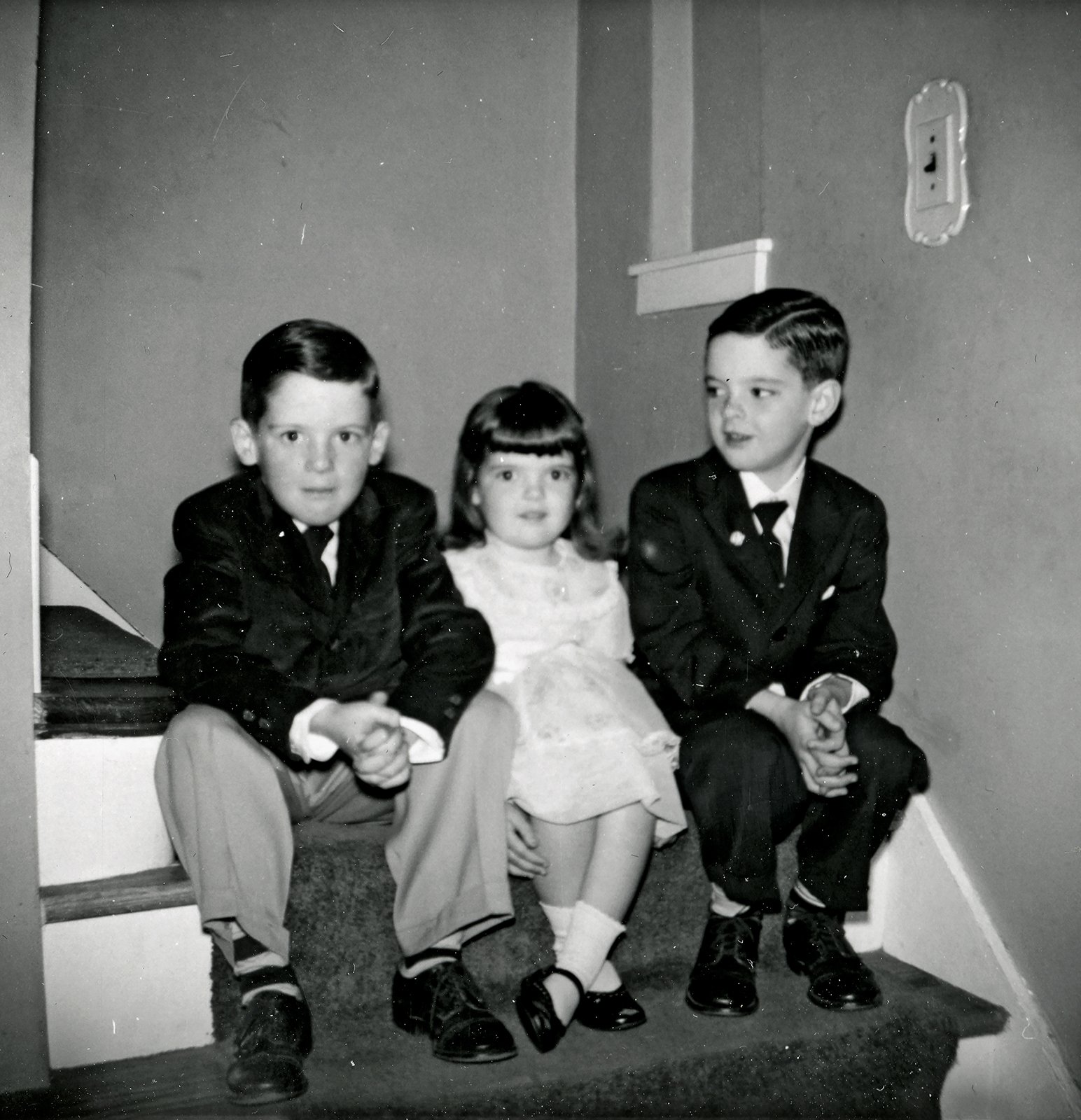 Alice and her two brothers, Kevin and Bill, Elmont, Long Island, New York, 1956.