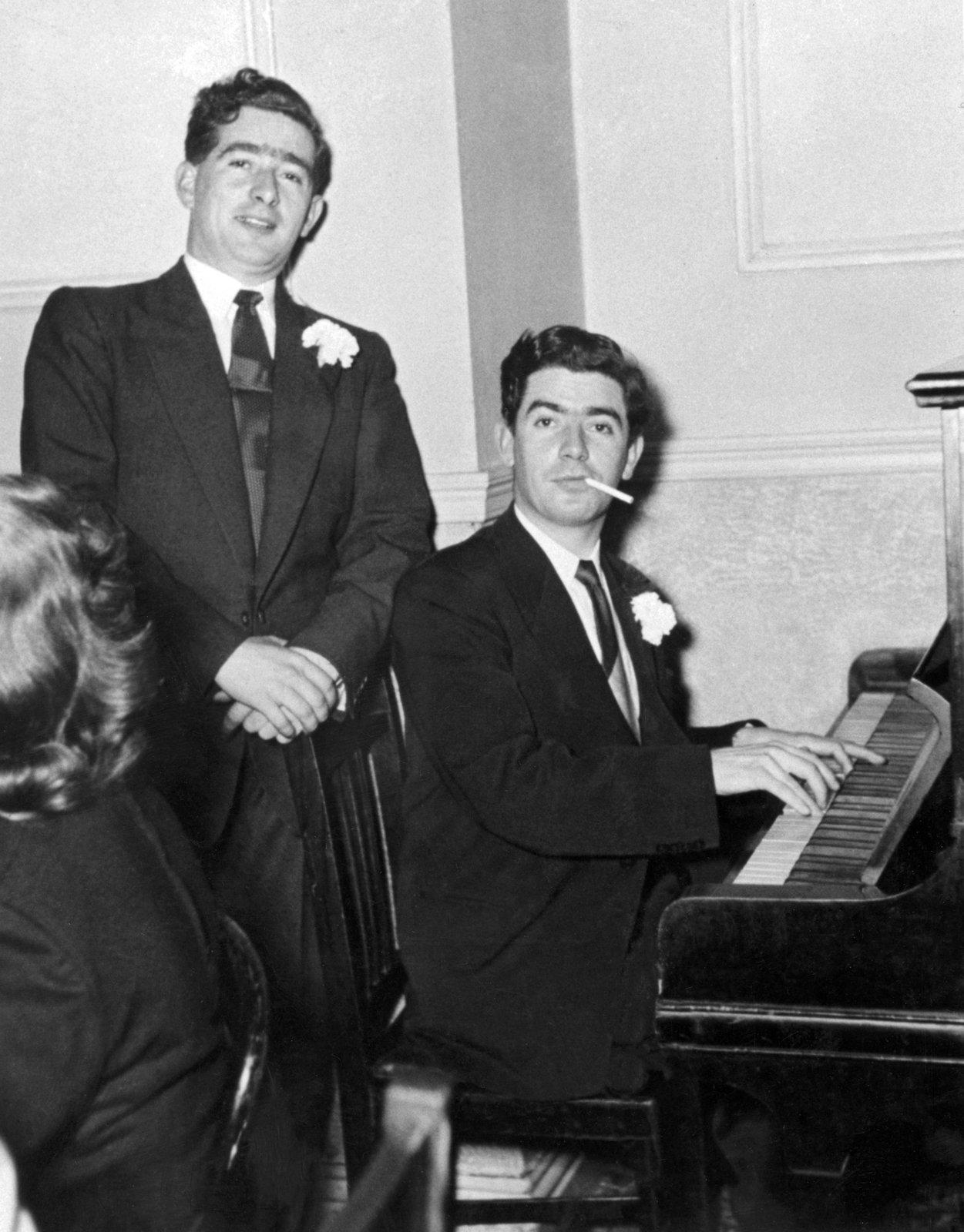 Frank and Desi Courtney, twin brothers of Kevin, entertaining at Kevin and Kay's wedding, 30 September 1953.