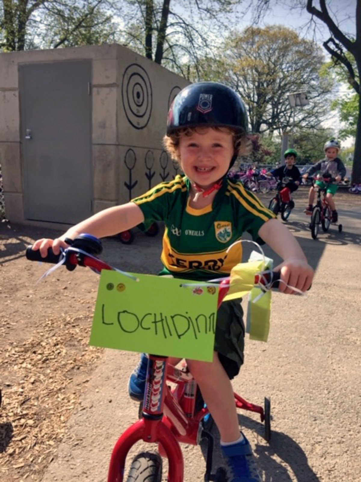 Lochlainn at a school bicycle event, September 2017.