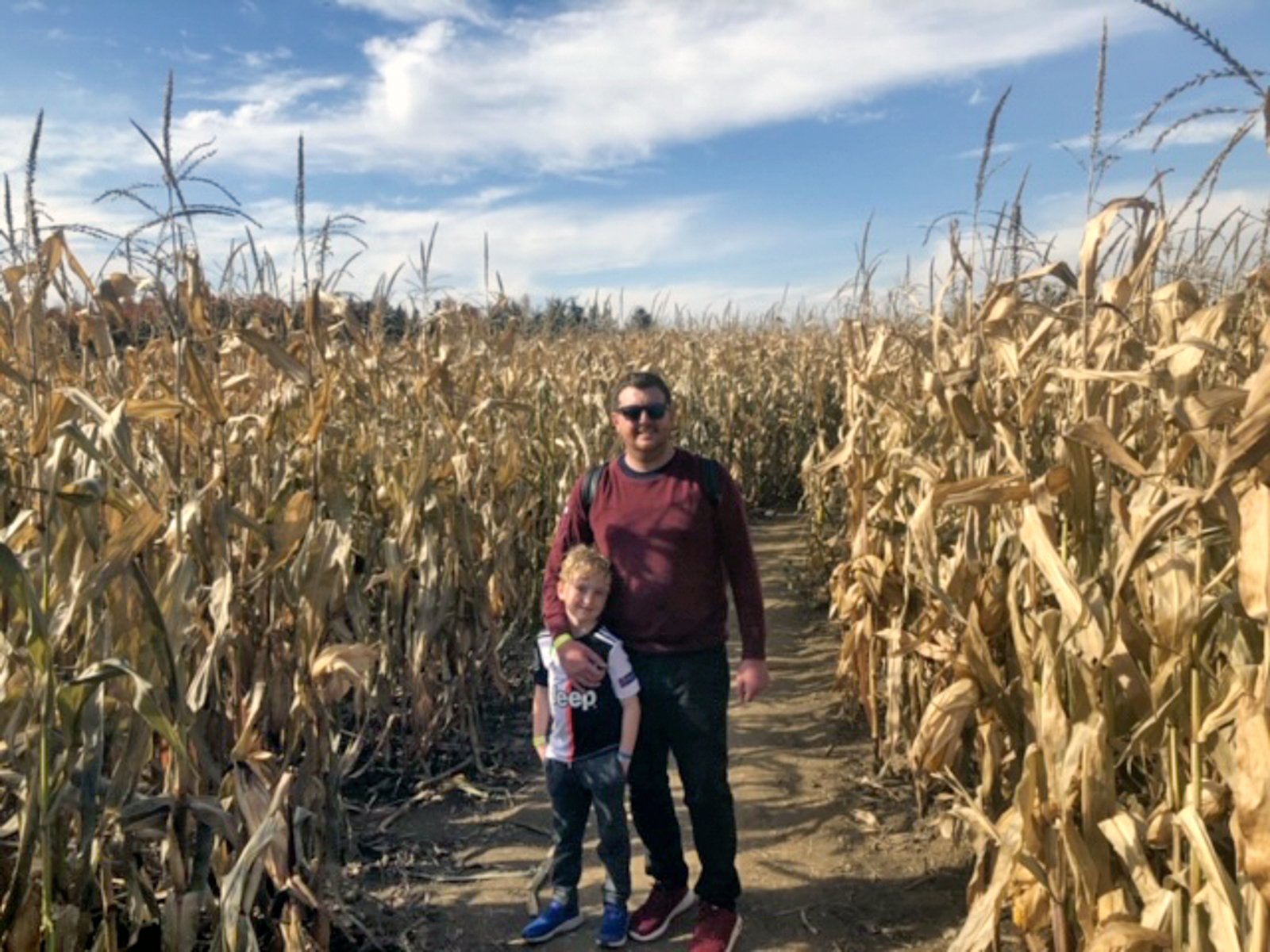Barry and Lochlainn exploring the hay maze in the pumpkin farm, October 2019.