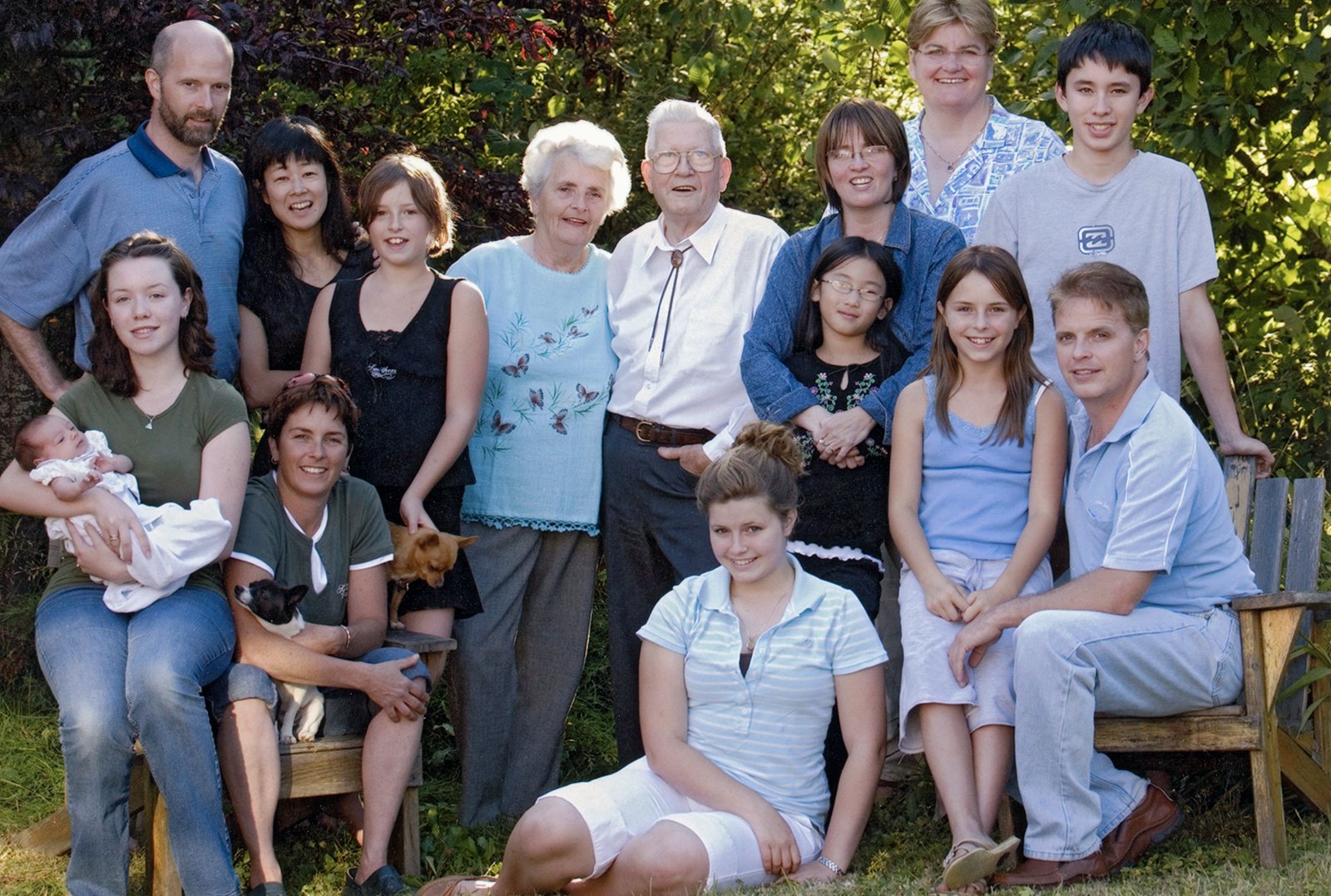 Family gathering to welcome great-granddaughter Rowan in Chemainus, B.C., 2006. Photo by Sister Peggy Gorman.