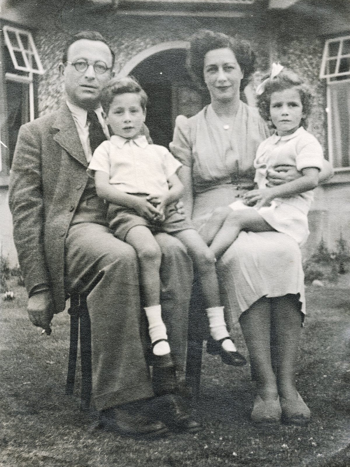 Hyman, Alan, Frieda (Cherrick) and Lila Shaper, outside their home in Kenilworth Square, Dublin, c. 1948.