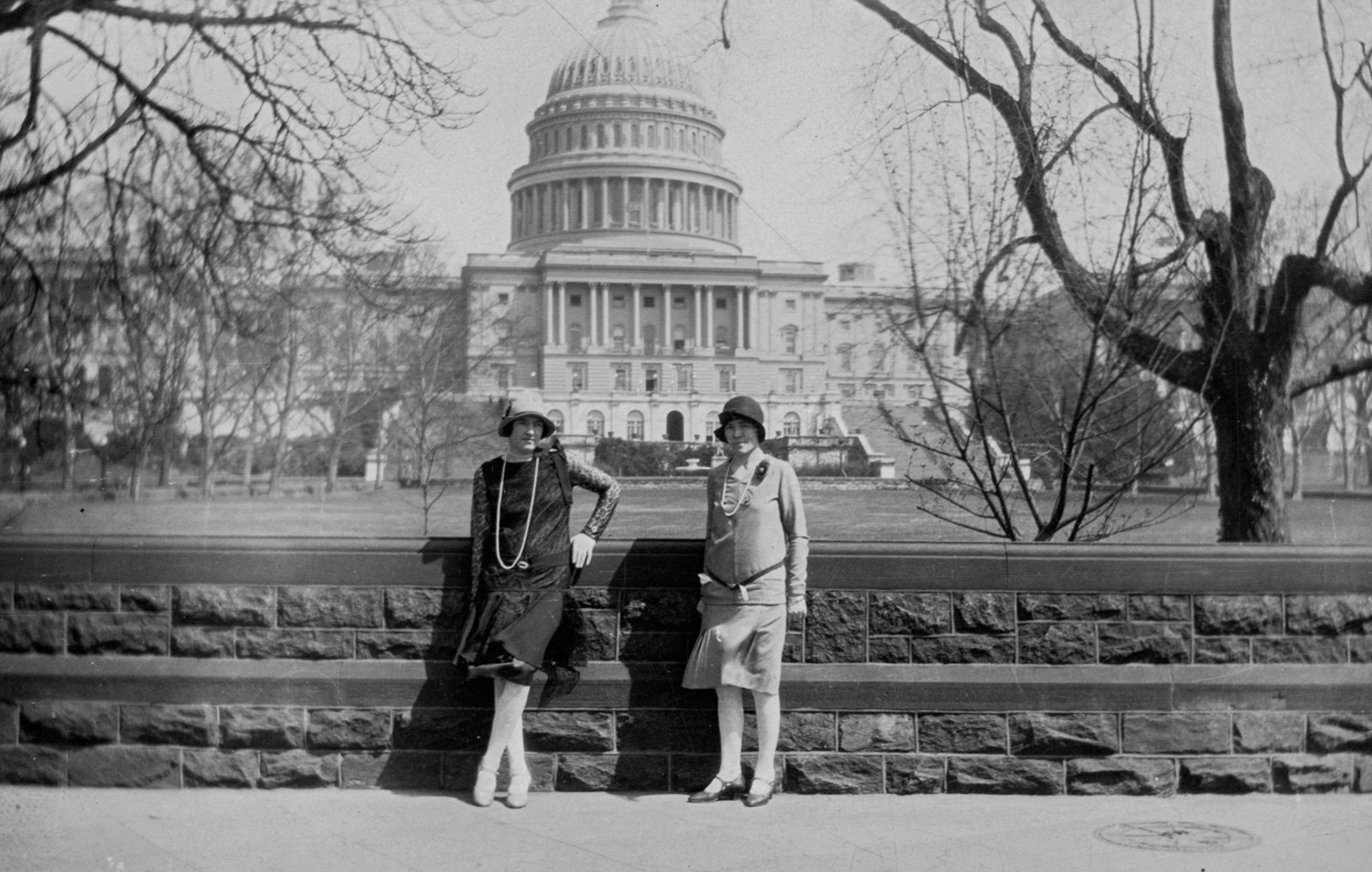 Henrietta and Janie Higgins in front of Capitol Hill, Washington, U.S. in the 1920s.