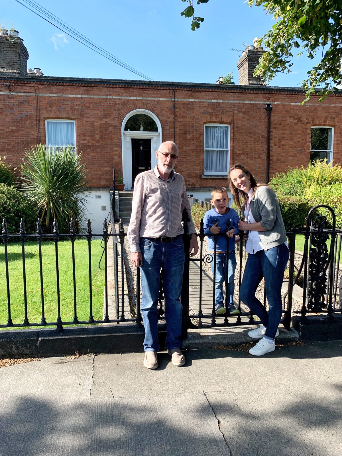 Brian with daughter Aisling and grandson Liam outside Brian’s family home, Sandymount, Dublin, October 2019.