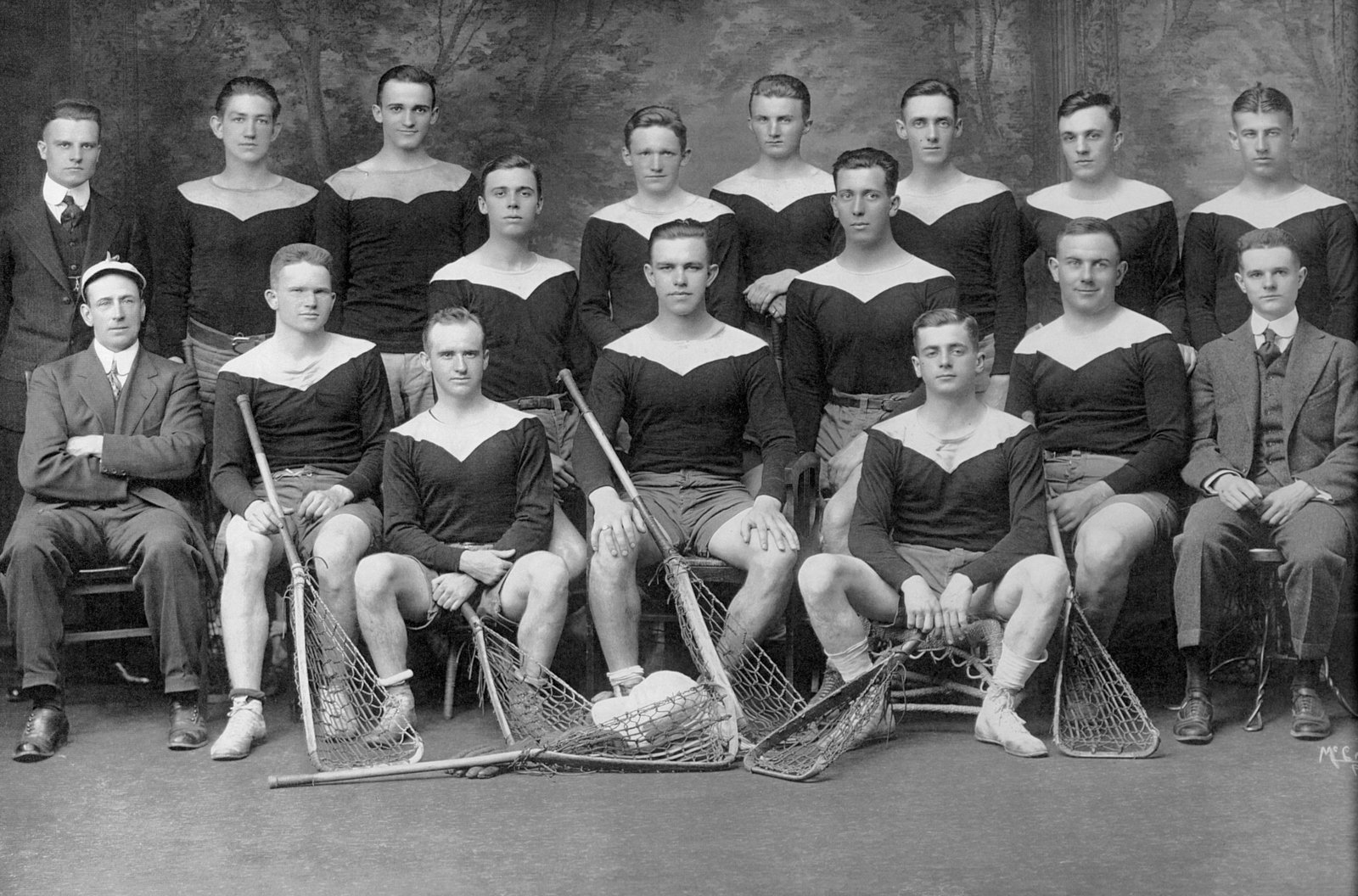A portrait of the 1916 U.S. national championship lacrosse team of Lehigh University, taken in Bethlehem, Pennsylvania.